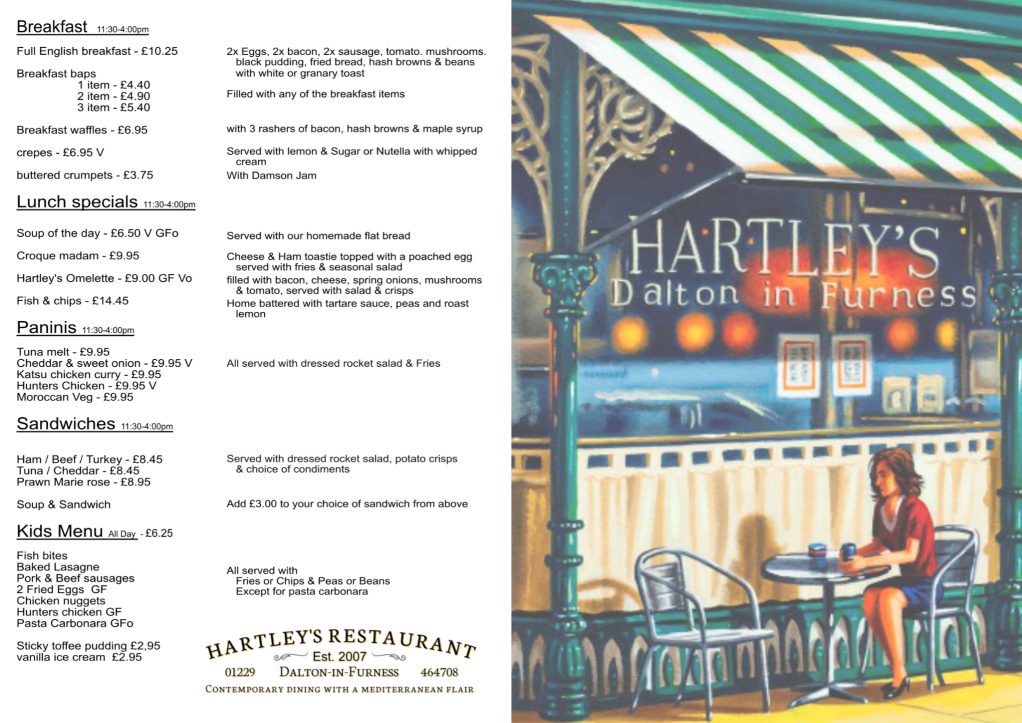 HARTLEYS MENU DALTON FRONT