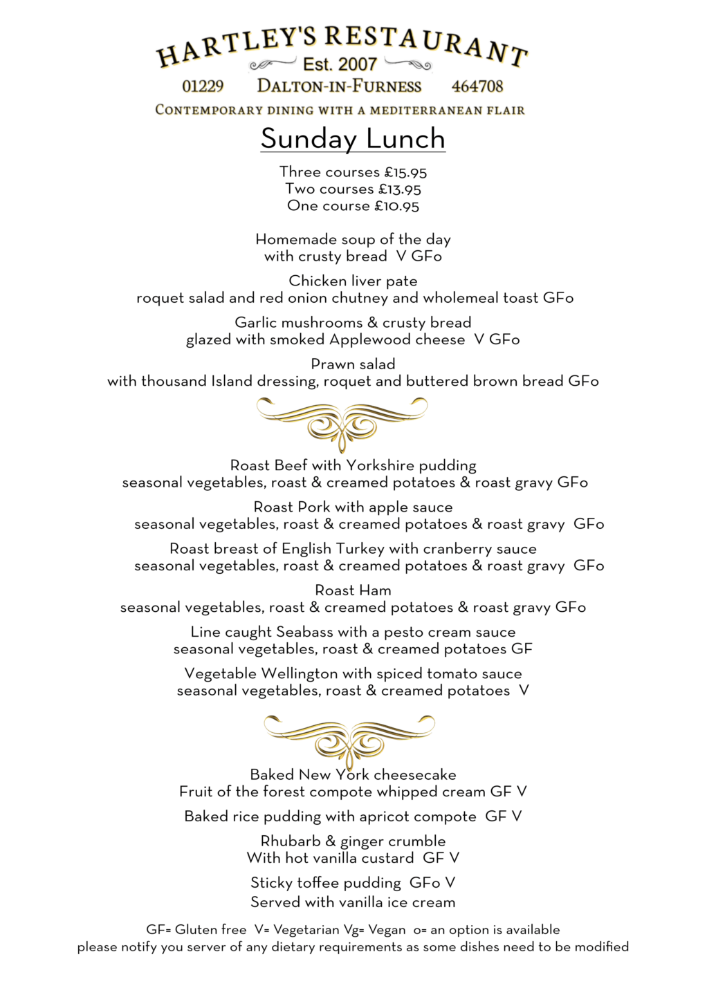 Hartley's Restaurant, DaltoninFurness Mediterranean Dining in Cumbria