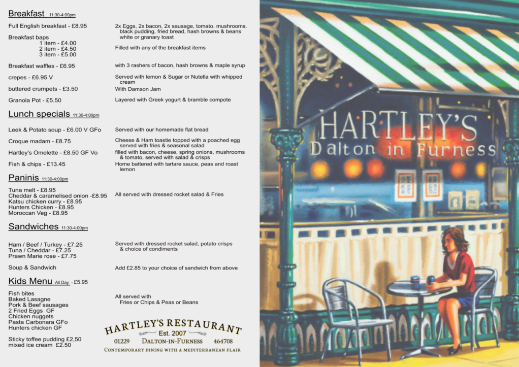 hartleys menu front 2024