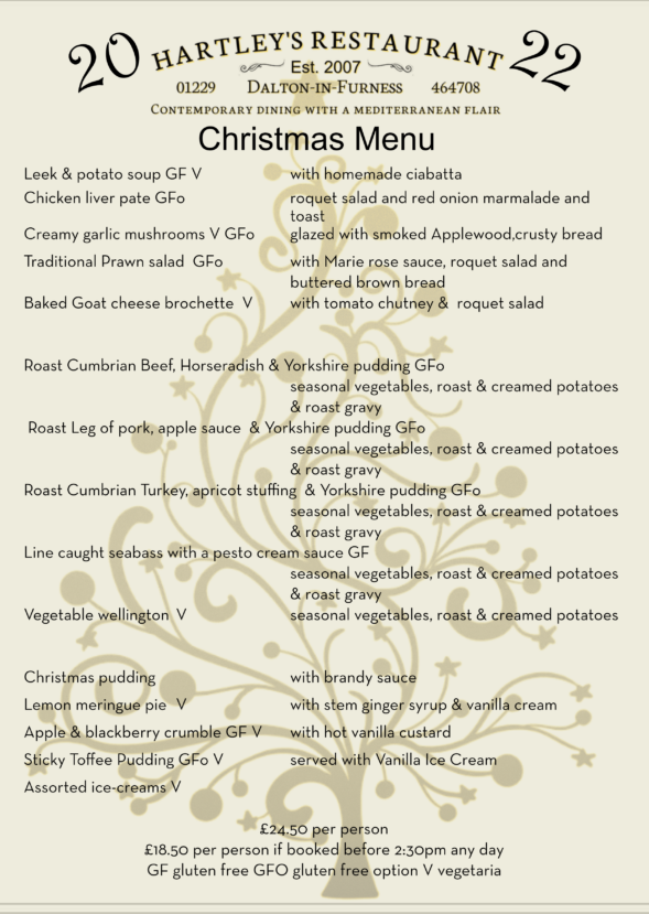 Hartley's Restaurant, DaltoninFurness Mediterranean Dining in Cumbria